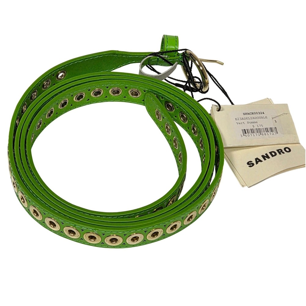 Sandro Paris Green Leather Belt Gold Eyelets Accent Women's Size T3 Large New